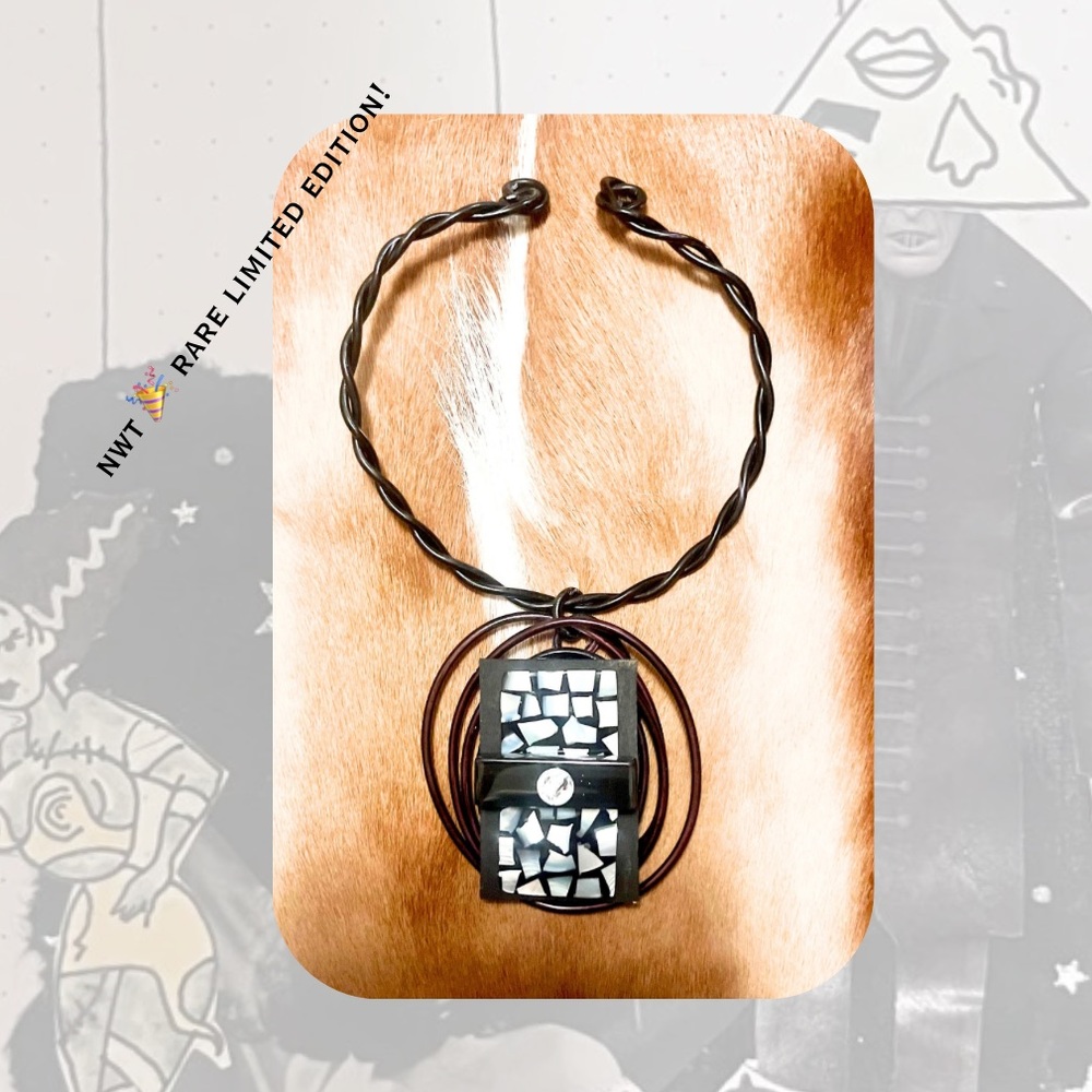 🆕 🎉 jeff lieb • black bendable choker with abstract mosaic pendant & crystal